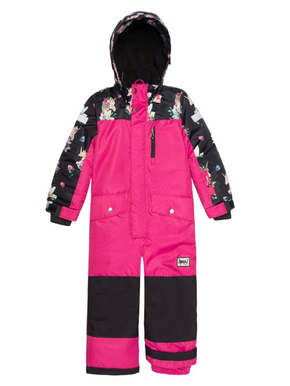 Deux par Deux One Piece Snowsuit Printed Unicorns Black And Fuchsia Size 1010